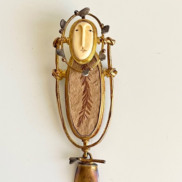 Carolyn Morris Bach Brooch Pendant 18K, 22K, Sterling and Agate - Picture 11 of 15